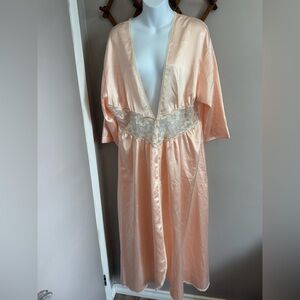 Vintage 80s Jessica Vintage Peach Satin Lace Trim Maxi Robe Size 18